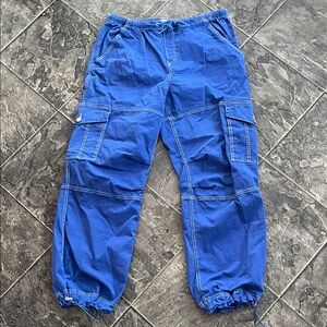 GARAGE Electric Blue Y2K Oversized Urban Raver Wide-Leg Cargo Jogger Pants